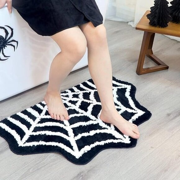 NEW Spider Web Bath Mat - Halloween Rug Bathroom Decor Gothic Home , 32" x 20" - Picture 4 of 9